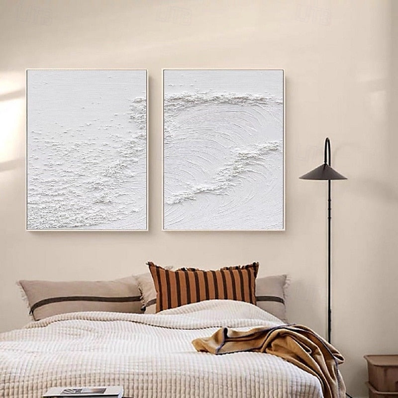 Minimalist White Textured Abstract Oil Paintings