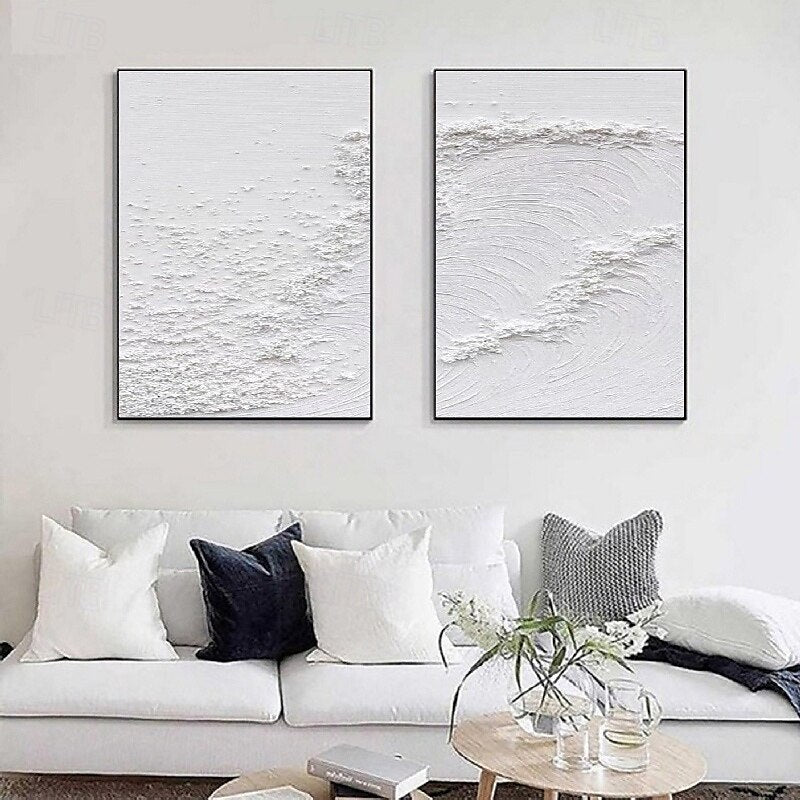 Minimalist White Textured Abstract Oil Paintings