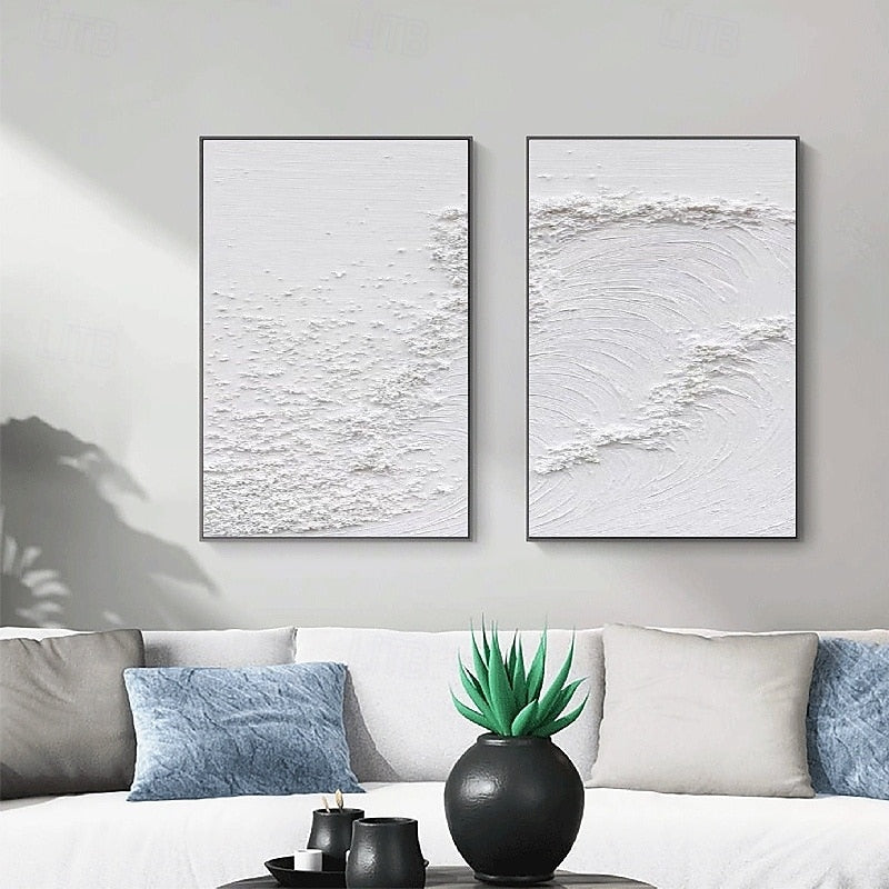 Minimalist White Textured Abstract Oil Paintings