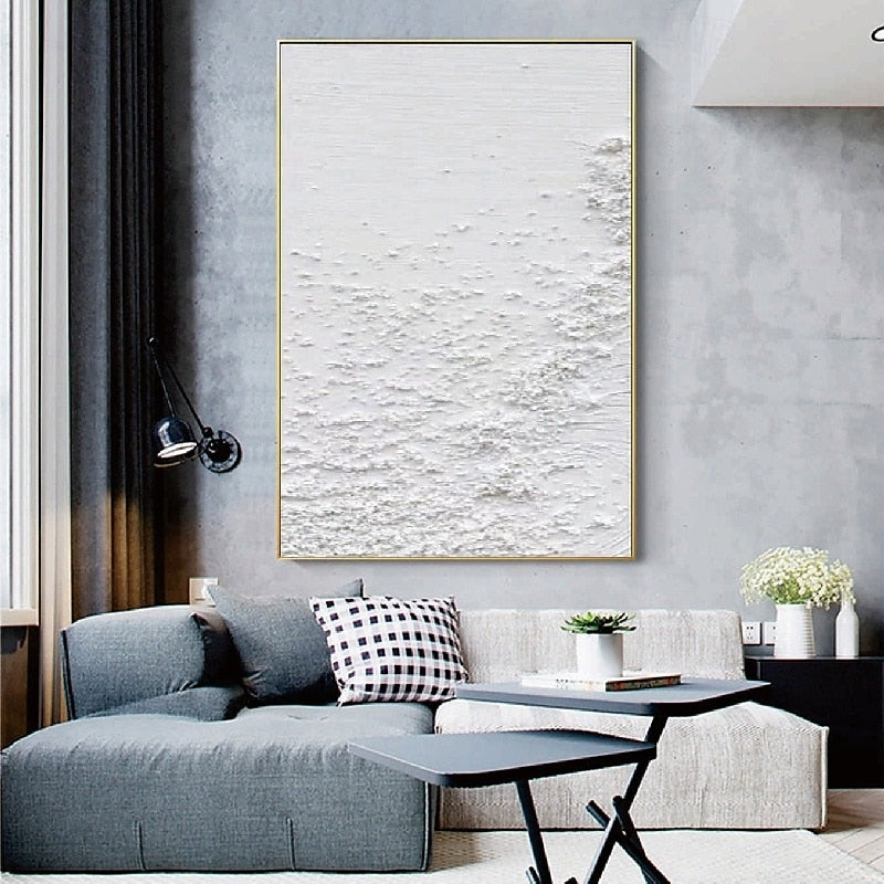 Minimalist White Textured Abstract Oil Paintings