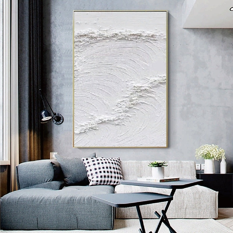 Minimalist White Textured Abstract Oil Paintings