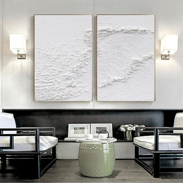 Minimalist White Textured Abstract Oil Paintings