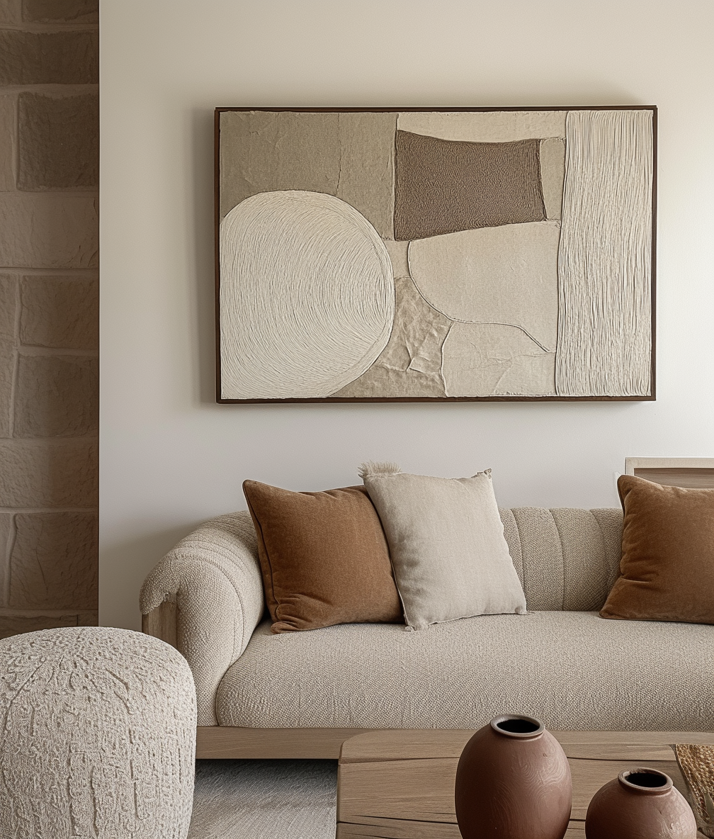Minimalist abstract oil painting with neutral tones