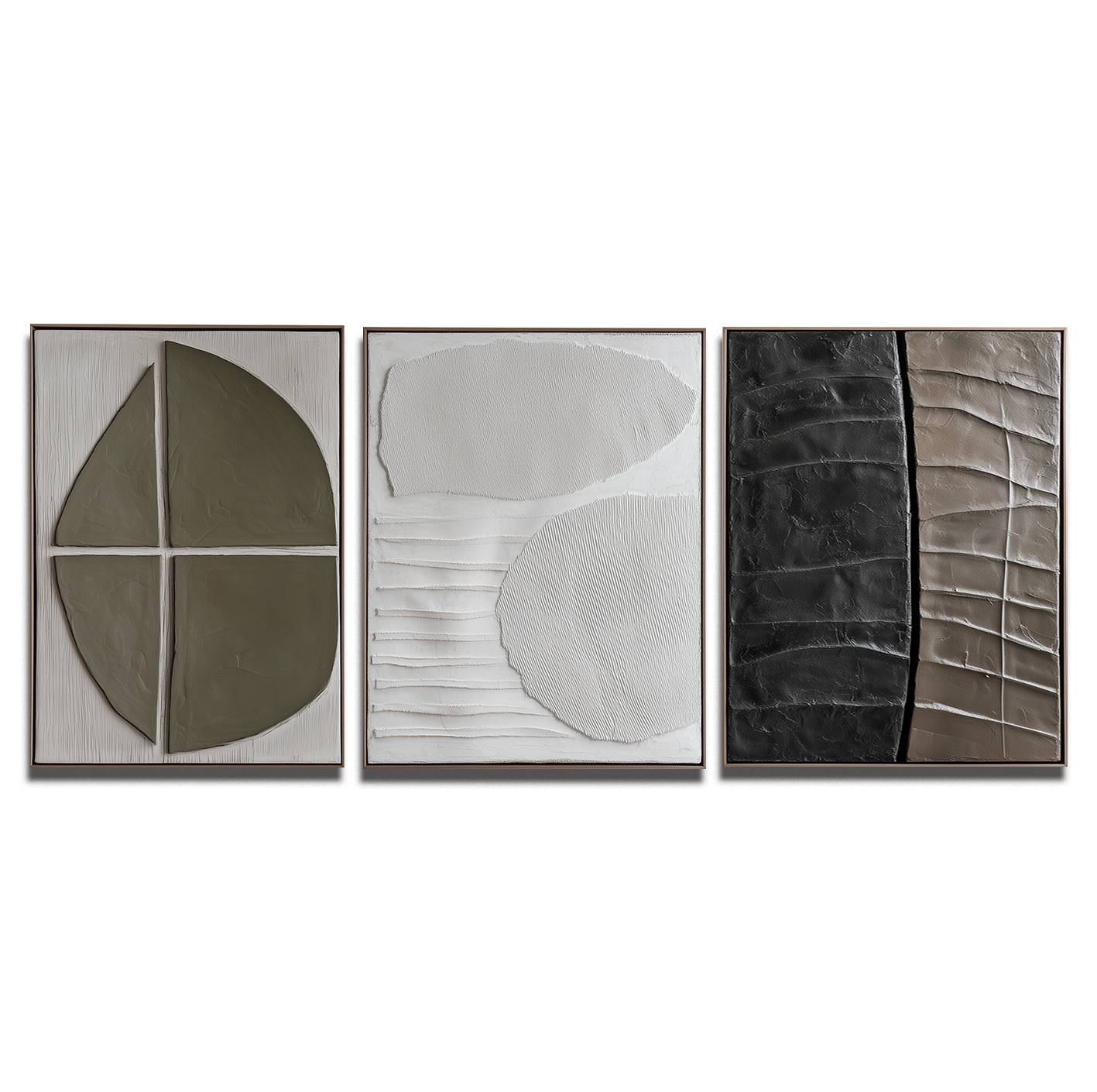 Modern Abstract 3-Piece Wall Art Set - Textured Geometric Canvas Paintings in Neutral Tones