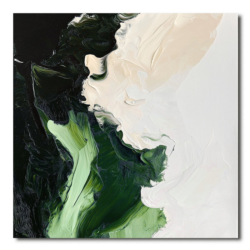 Modern Abstract Oil Painting - Bold Green & Black Brushstroke Art for Home Decor