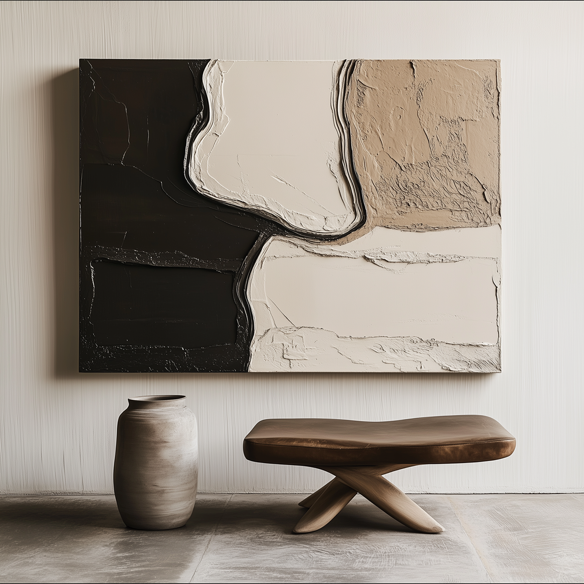 Modern Abstract Textured Wall Art - Neutral Tones Minimalist Canvas Painting for Living Room & Bedroom Decor