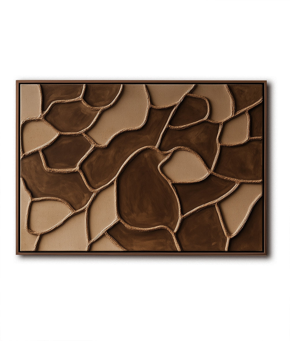 Modern Abstract Textured Wall Art: Irregular Geometric Forms in Warm Brown Tones