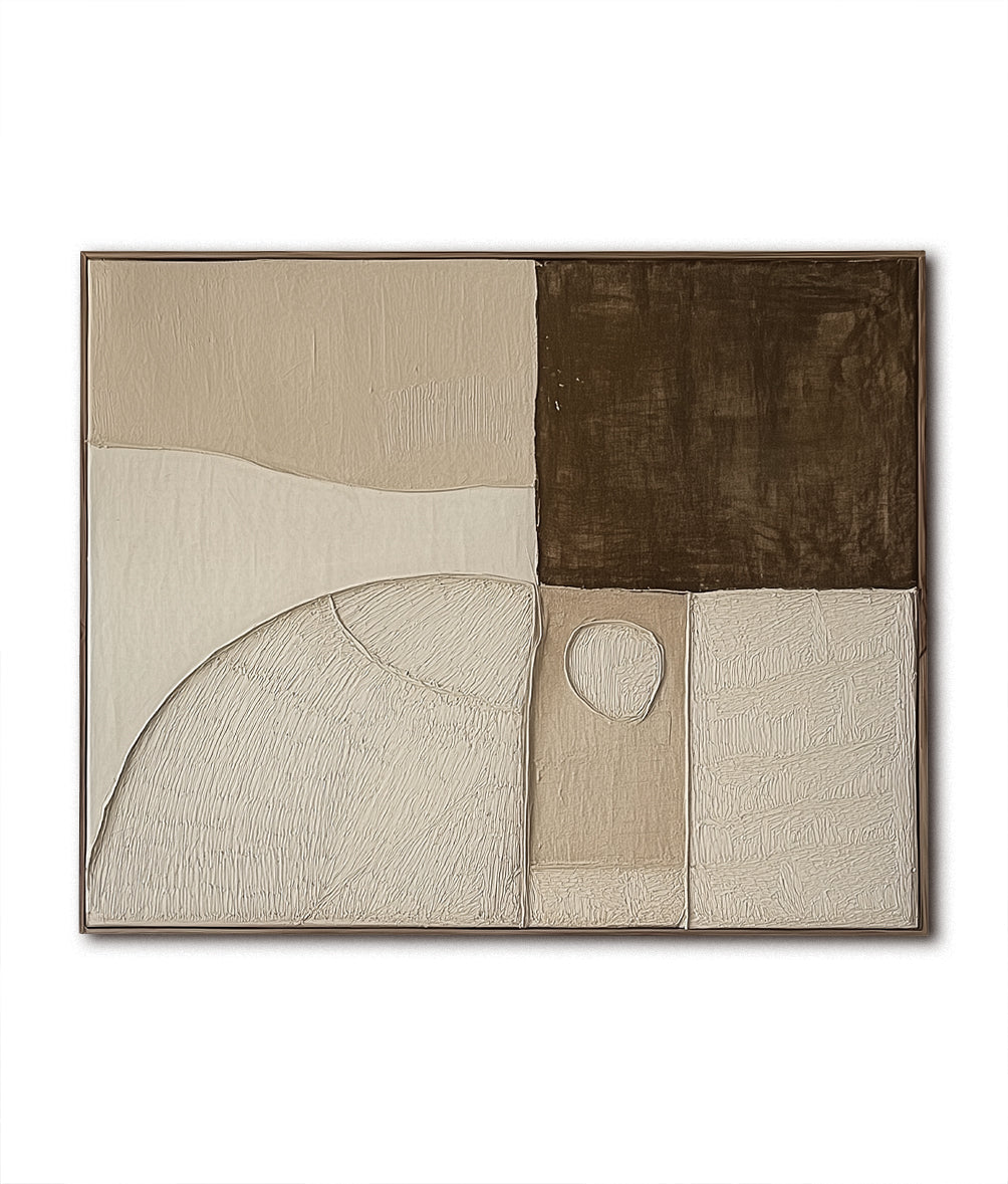 Modern Abstract Wall Art: Neutral Tones with Textured Geometric & Organic Forms for Contemporary Decor