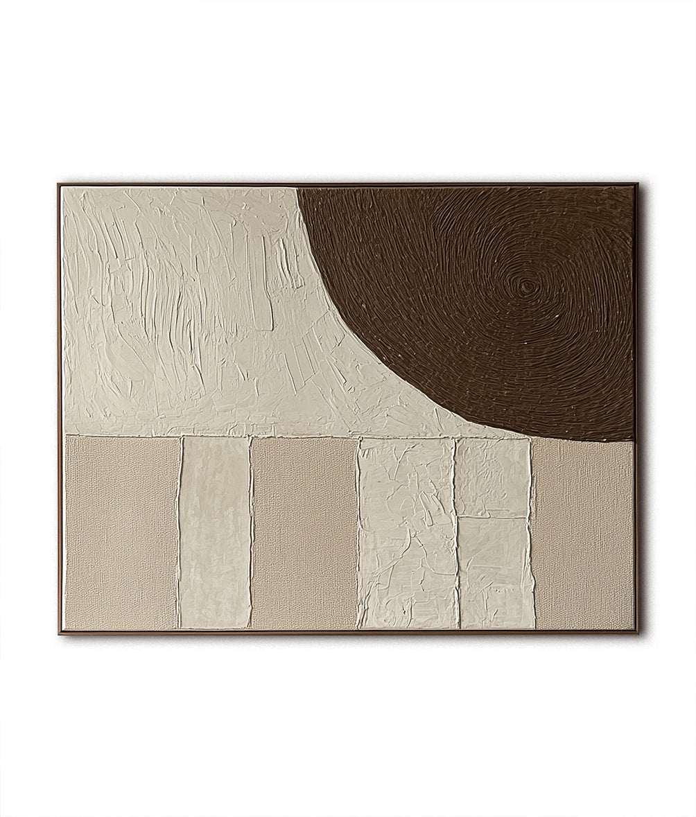 Modern Abstract Wall Art: Textured Painting with Geometric and Curved Forms in Neutral Tones