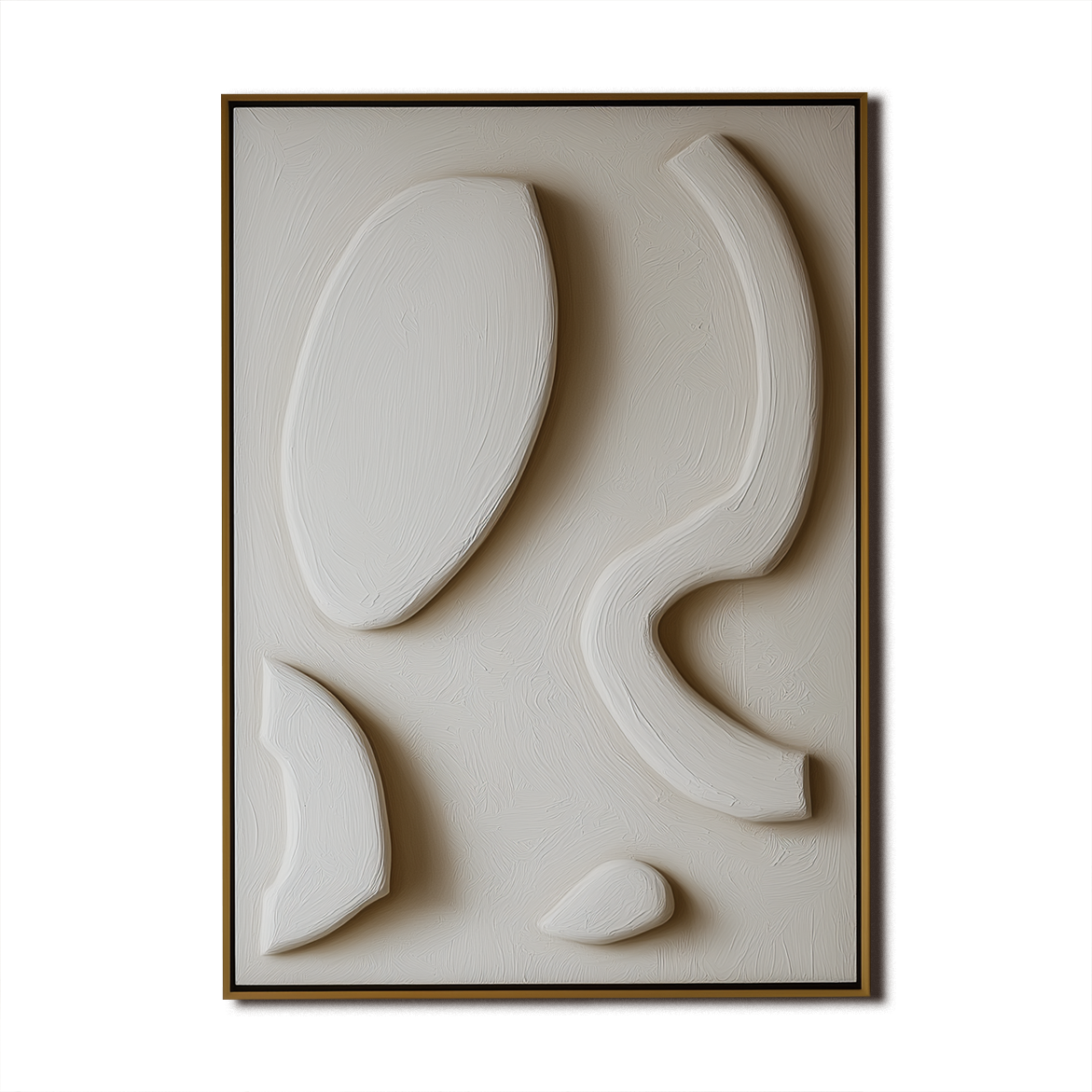 Modern Minimalist 3D Textured Wall Art - Framed Canvas with Organic Shapes in Beige Tone