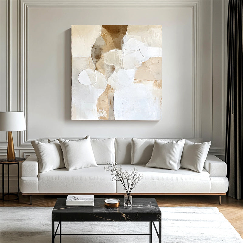 Modern Textured Abstract Oil Painting for Minimalist Neutral Interiors