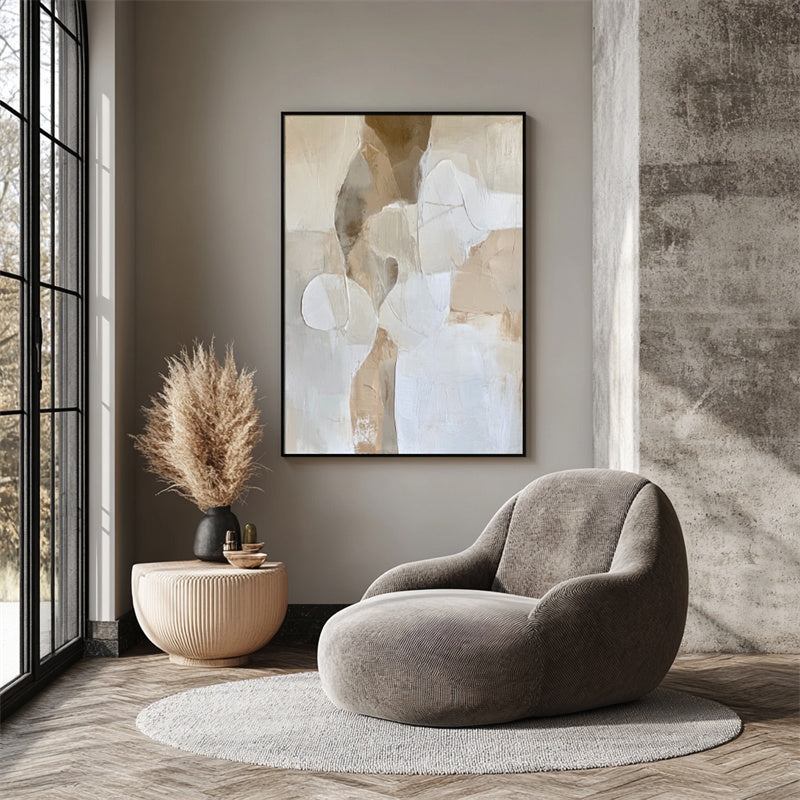 Modern Textured Abstract Oil Painting for Minimalist Neutral Interiors