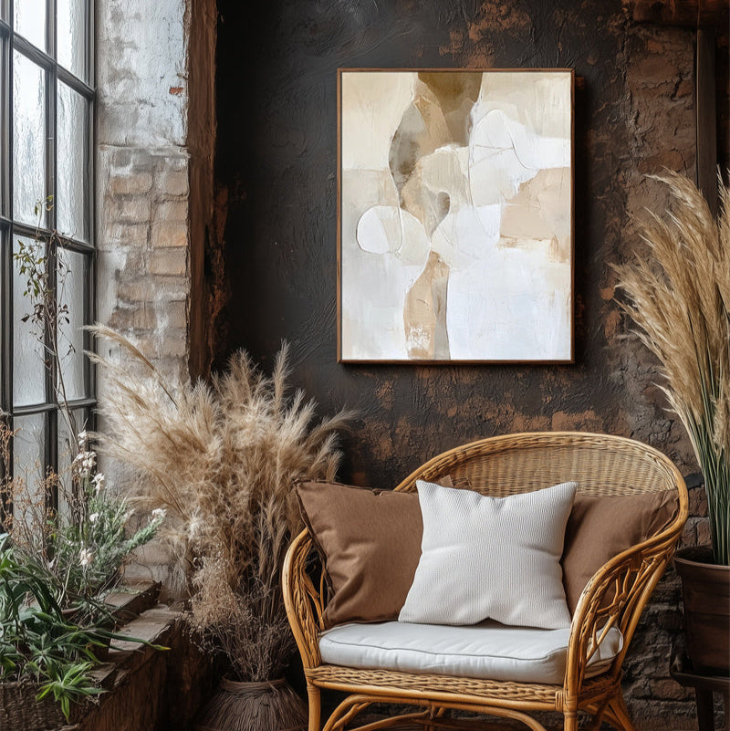 Modern Textured Abstract Oil Painting for Minimalist Neutral Interiors