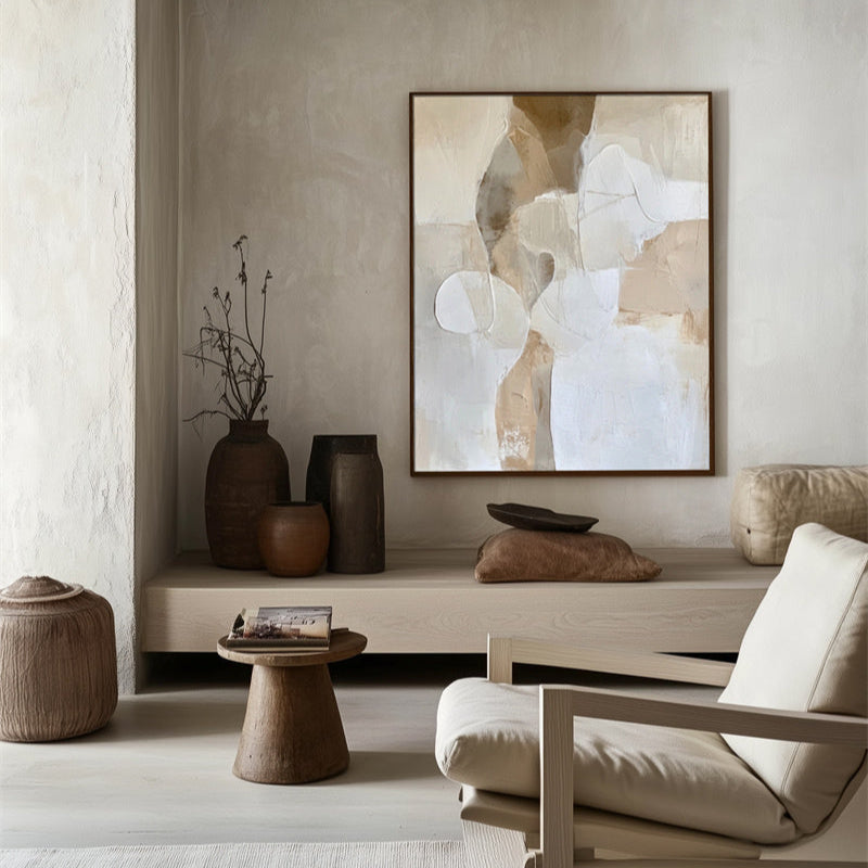 Modern Textured Abstract Oil Painting for Minimalist Neutral Interiors