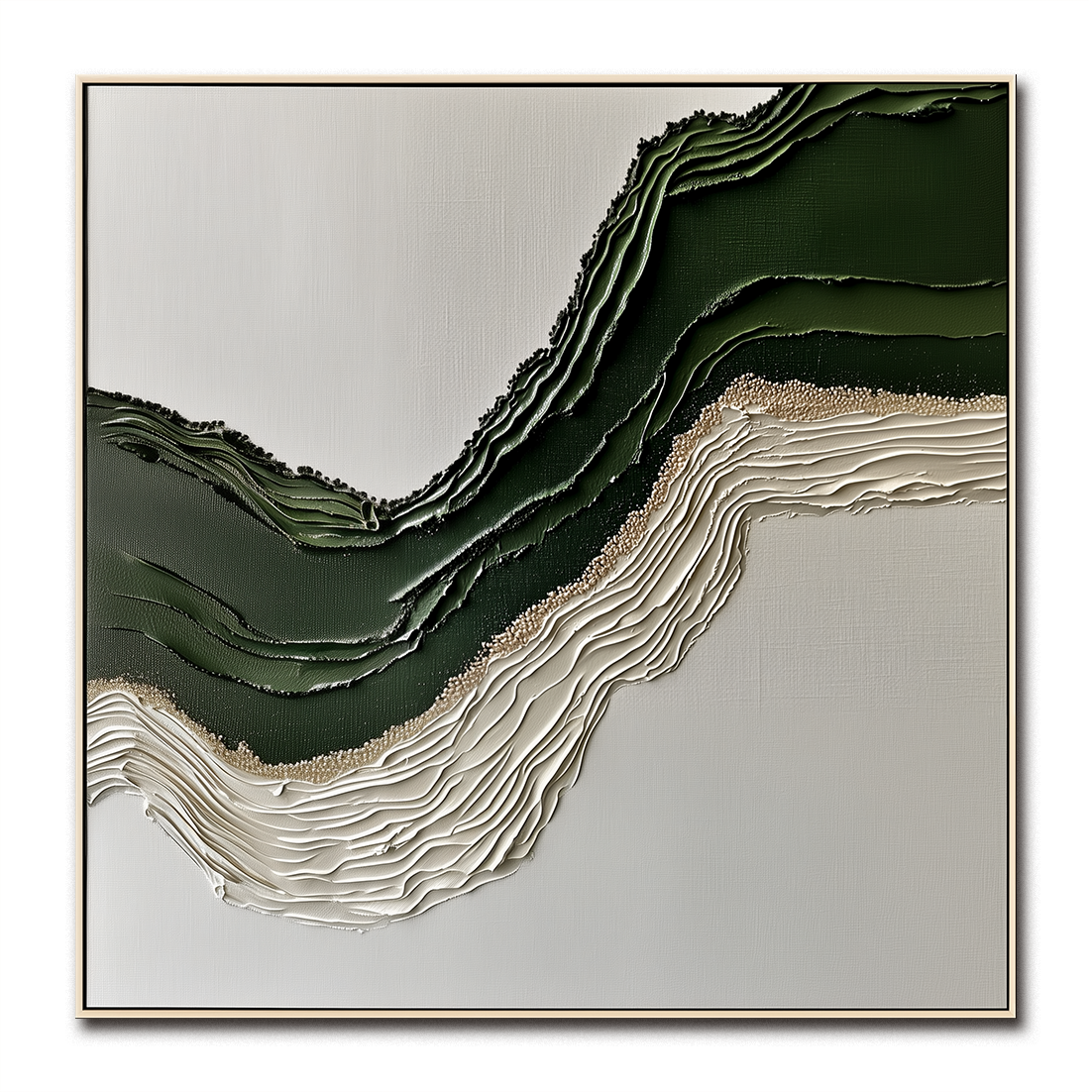 Modern Textured Abstract Wall Art - 3D Wave Landscape Canvas Painting in Green & Neutral Tones