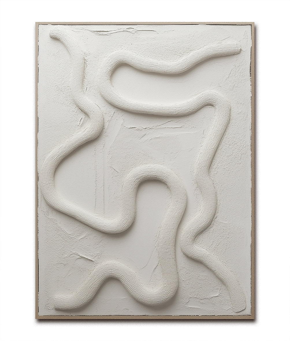 Modern Textured Abstract Wall Art: Organic Curved Lines in Neutral White for Contemporary Home Decor
