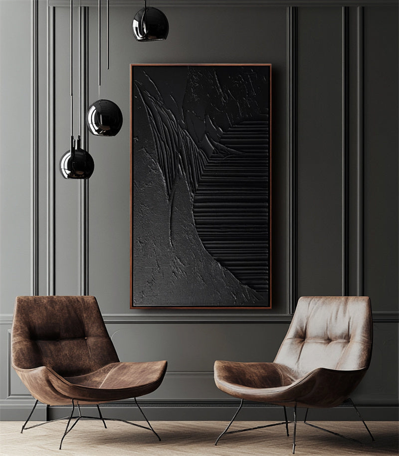 Monochrome Black Textured Abstract Painting