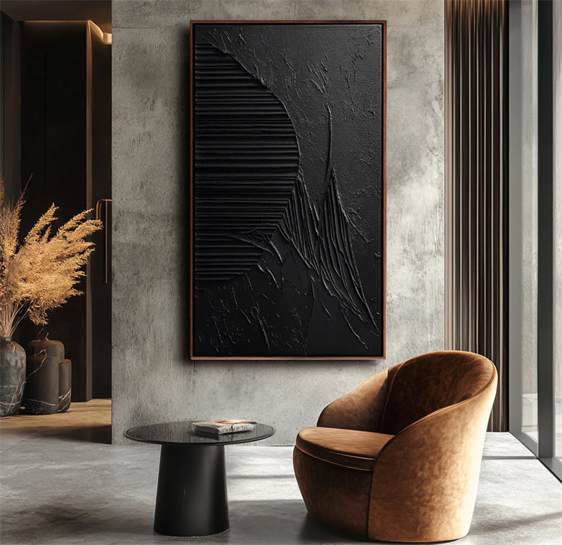 Monochrome Black Textured Abstract Painting