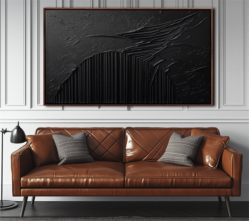Monochrome Black Textured Abstract Painting