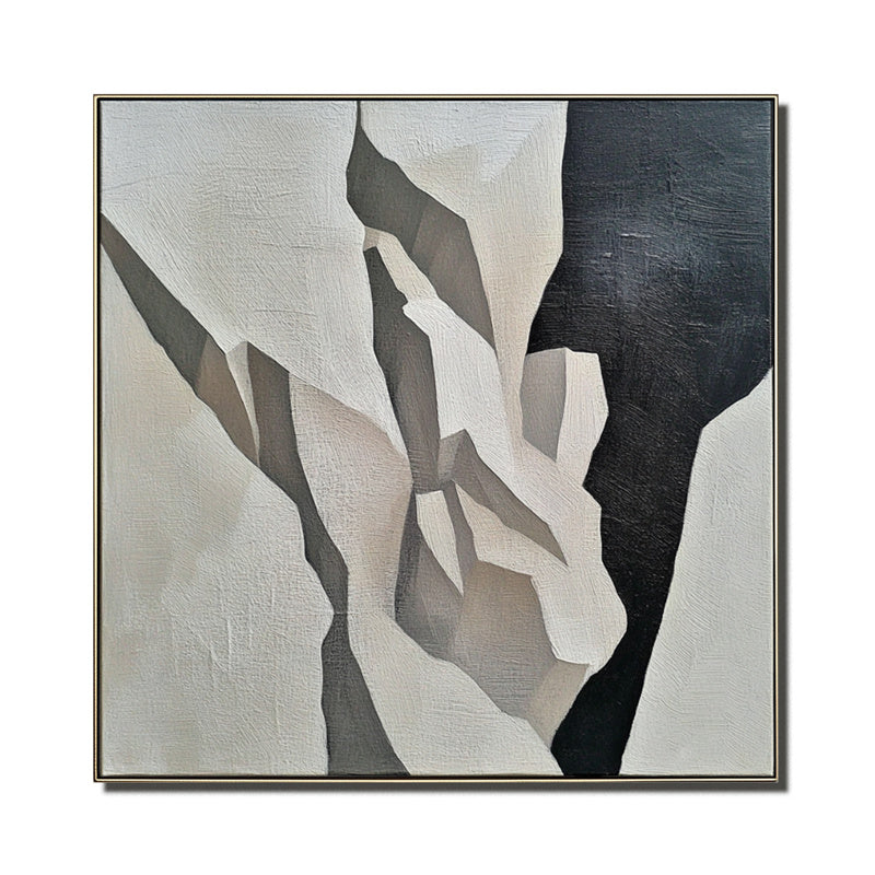 Monochrome Geometric Abstract Oil Painting - Modern Aesthetic