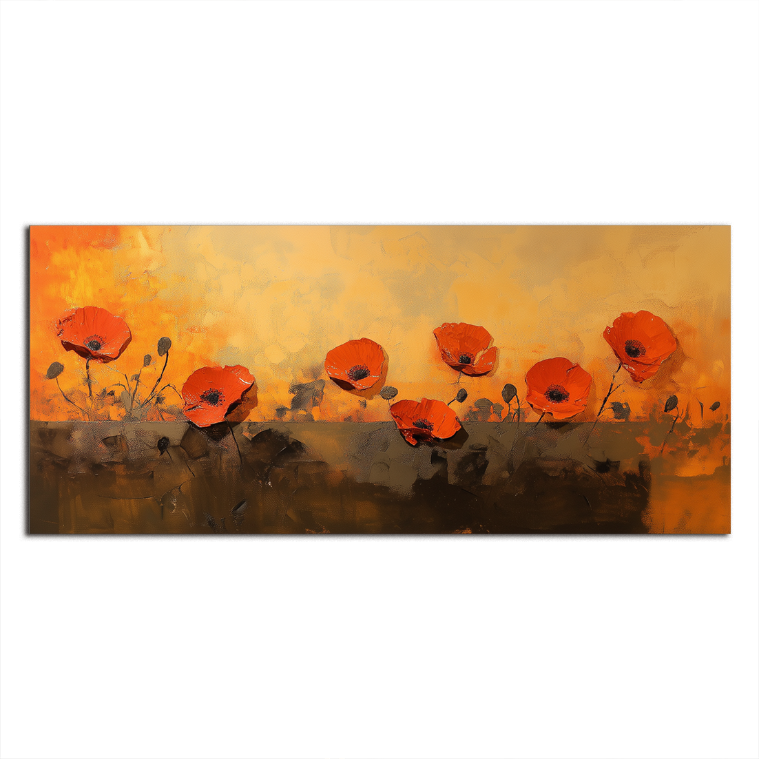 Red Poppy Flowers Oil Painting - Warm Tone Floral Wall Art for Home Decoration
