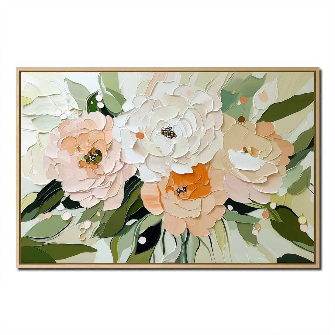 Soft Peach White Orange Floral Wall Art - Modern Textured Flower Painting, Farmhouse Living Room Decor