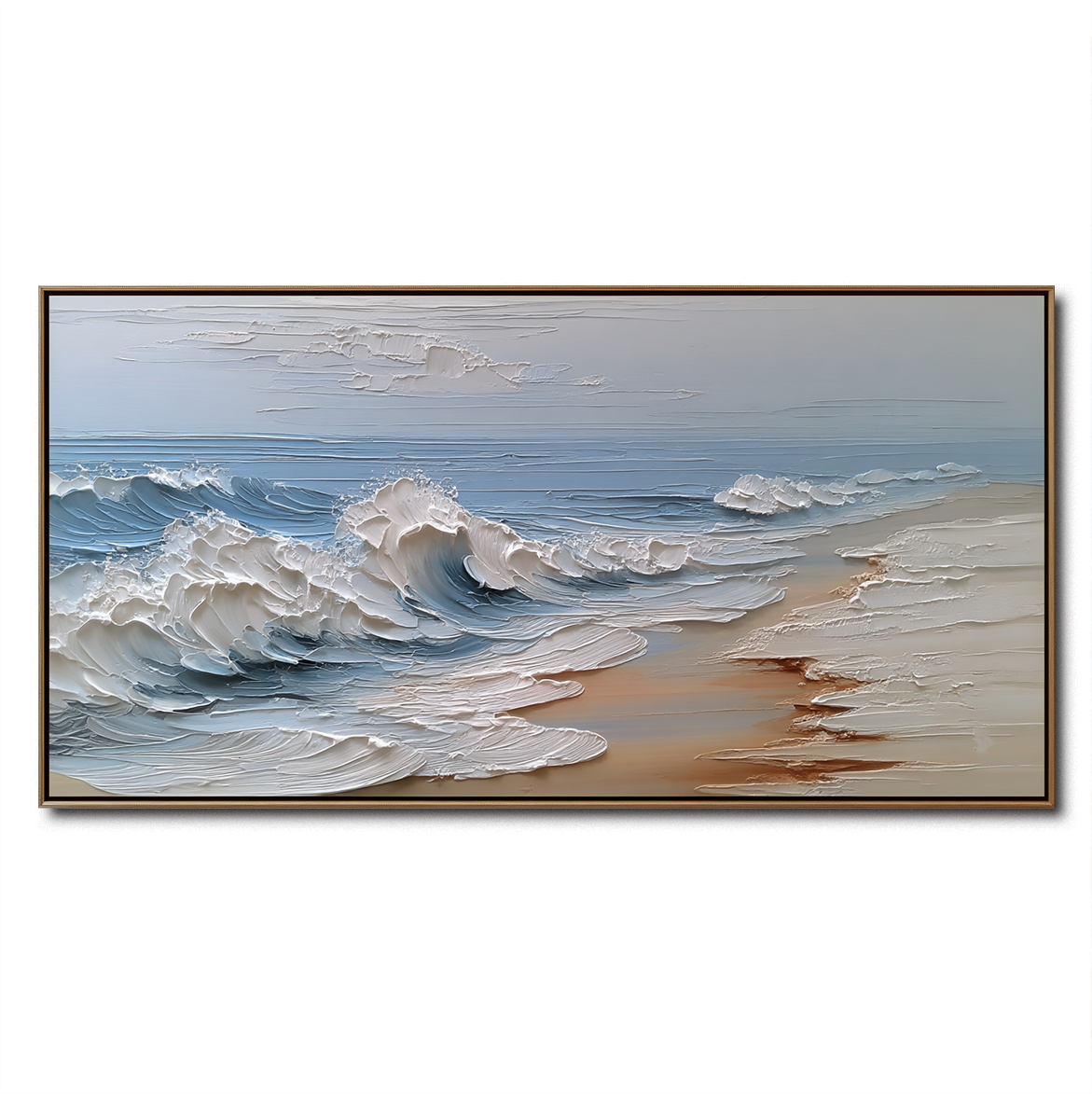 Soothing 3D Coastal Ocean Art - Horizontal Textured Seascape Painting