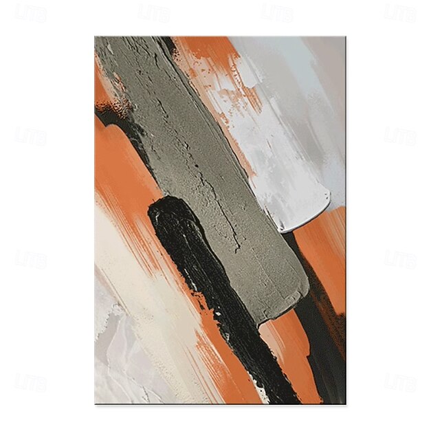 Textured Abstract Vertical Canvas Wall Art: Orange, Black & Gray Brushstroke Decor for Modern Interiors