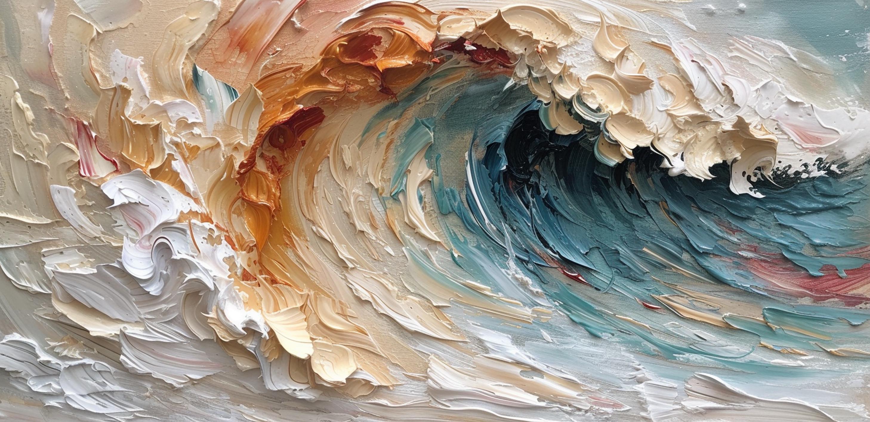 Textured Abstract Vertical Canvas Wall Art: Swirling Beige, Orange & Teal Brushstroke Decor for Modern Interiors