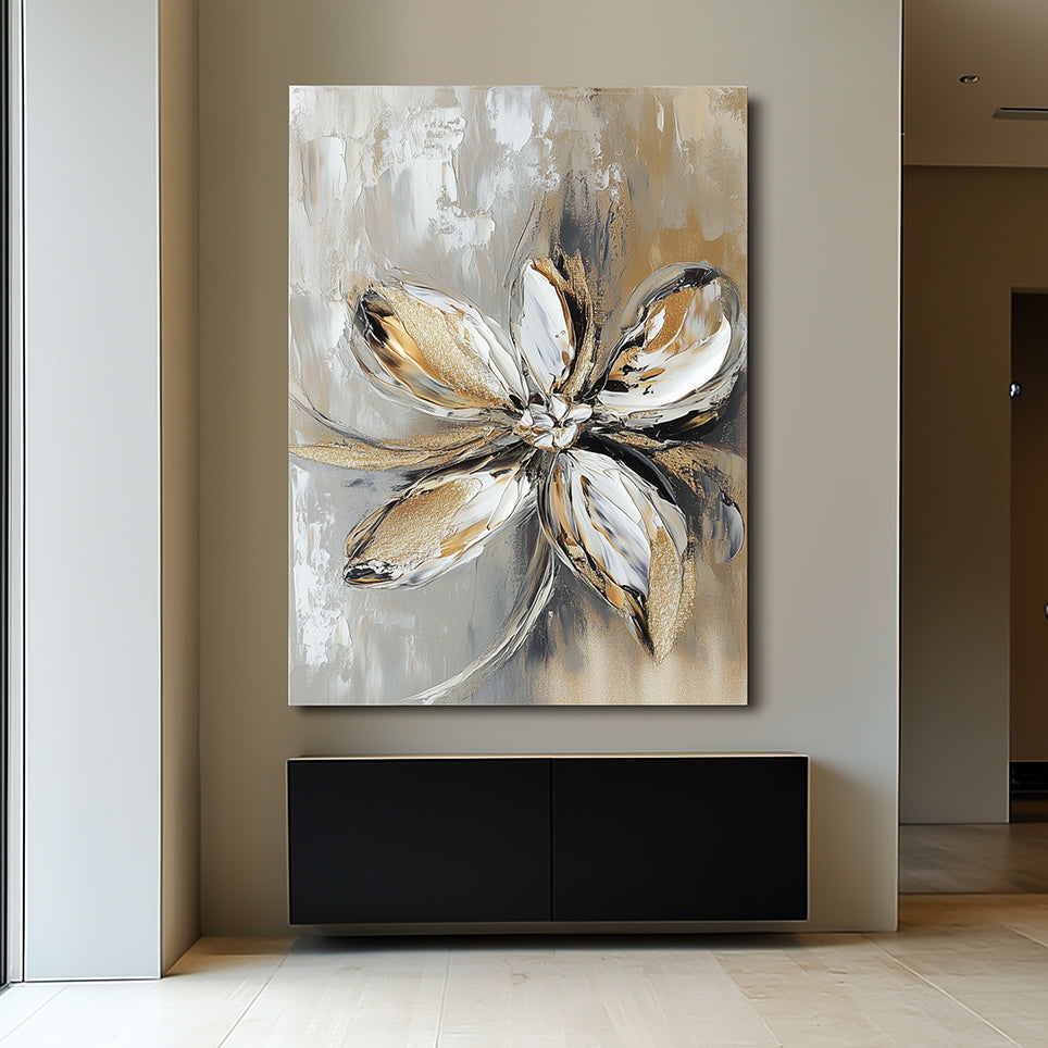 Textured Floral Oil Painting – Elegant 3D Flower Wall Art