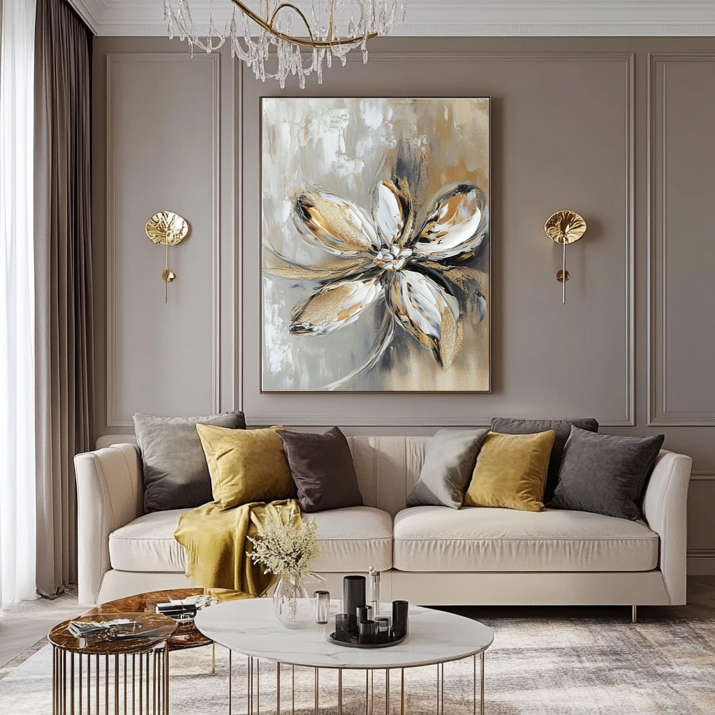 Textured Floral Oil Painting – Elegant 3D Flower Wall Art