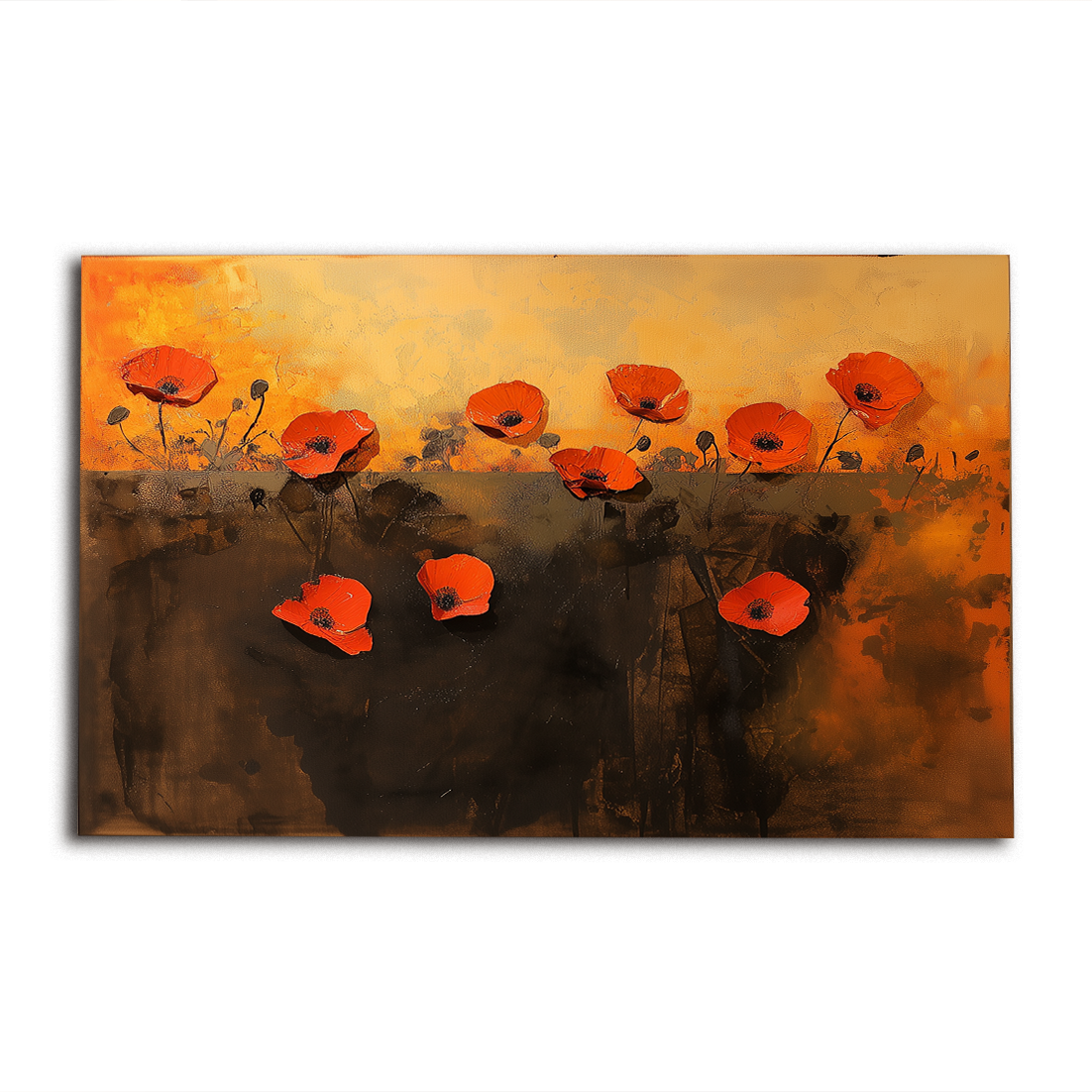 Vibrant Red Poppy Flowers Oil Painting - Warm Toned Floral Wall Art for Home Decoration
