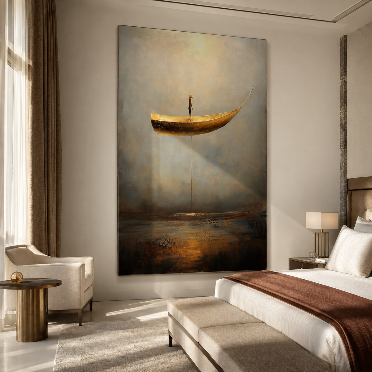 Landing Light – Surreal Floating Boat Painting Conceptual Minimalist Wall Art