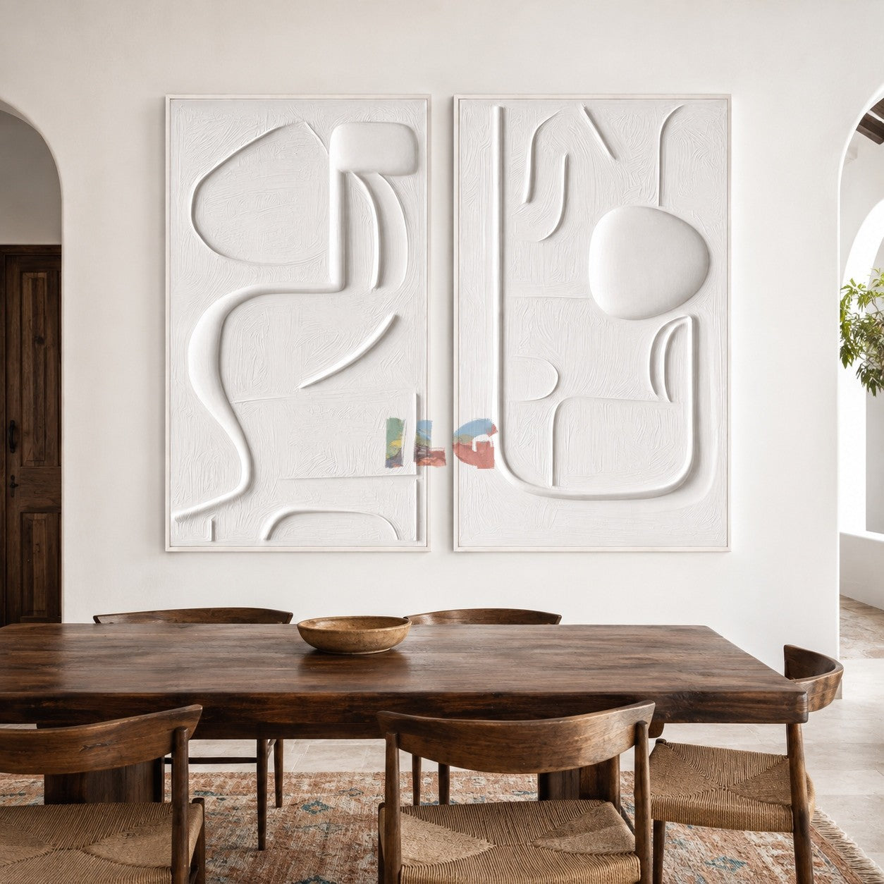 Dual Symphony-White Textured Minimalist Abstract Painting for Modern Interiors