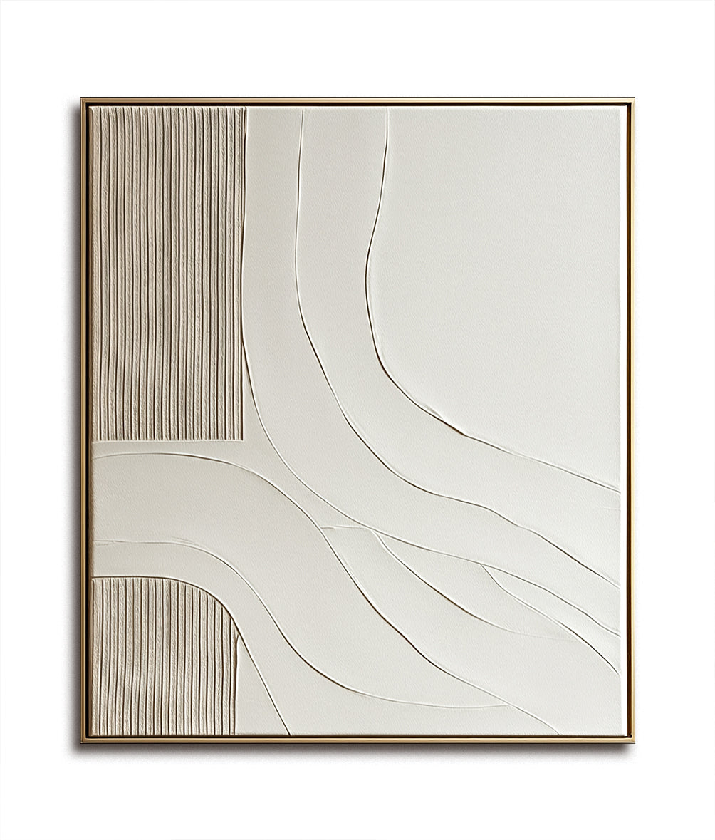 Wabi - Sabi 3D Textured Abstract Wall Art - Minimalist Curved & Linear Decorative Painting for Home Decor
