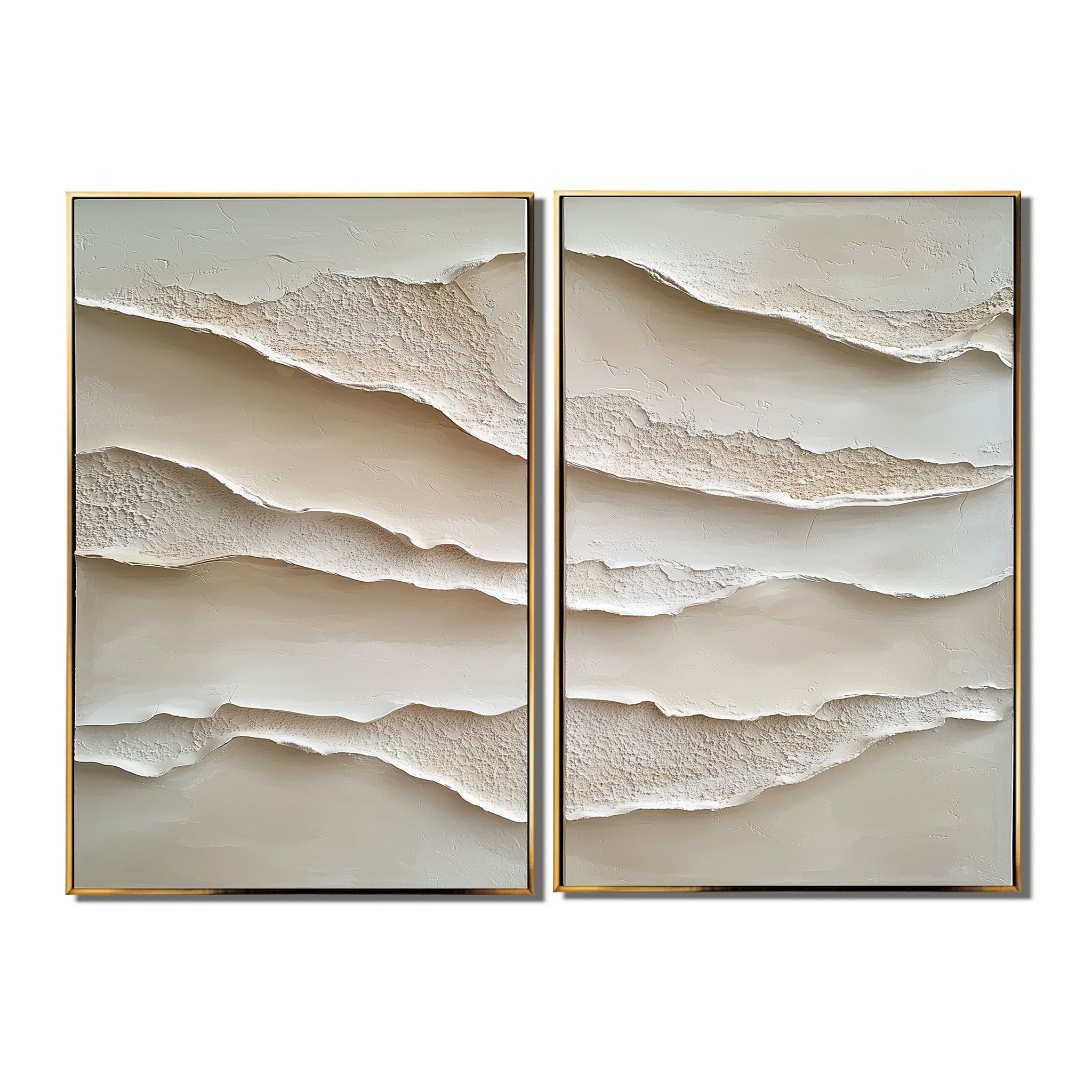 Wabi - Sabi 3D Textured Diptych Wall Art Framed Neutral Beige Organic Wave Decor for Modern Home