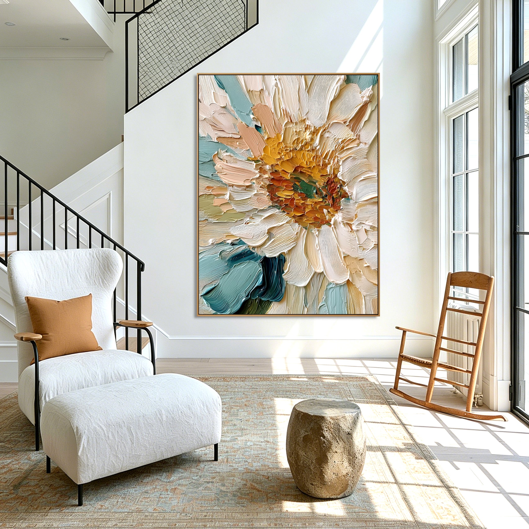 Ocean Bloom Reverie – Textured Floral Wall Art
