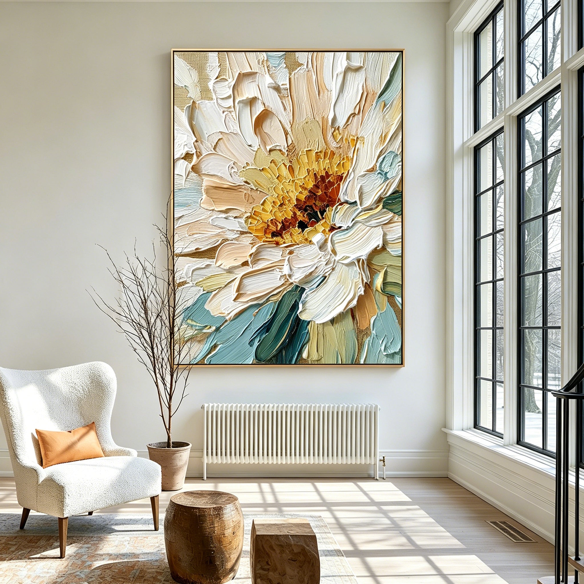 Ivory Garden Symphony – Textured Floral Wall Art