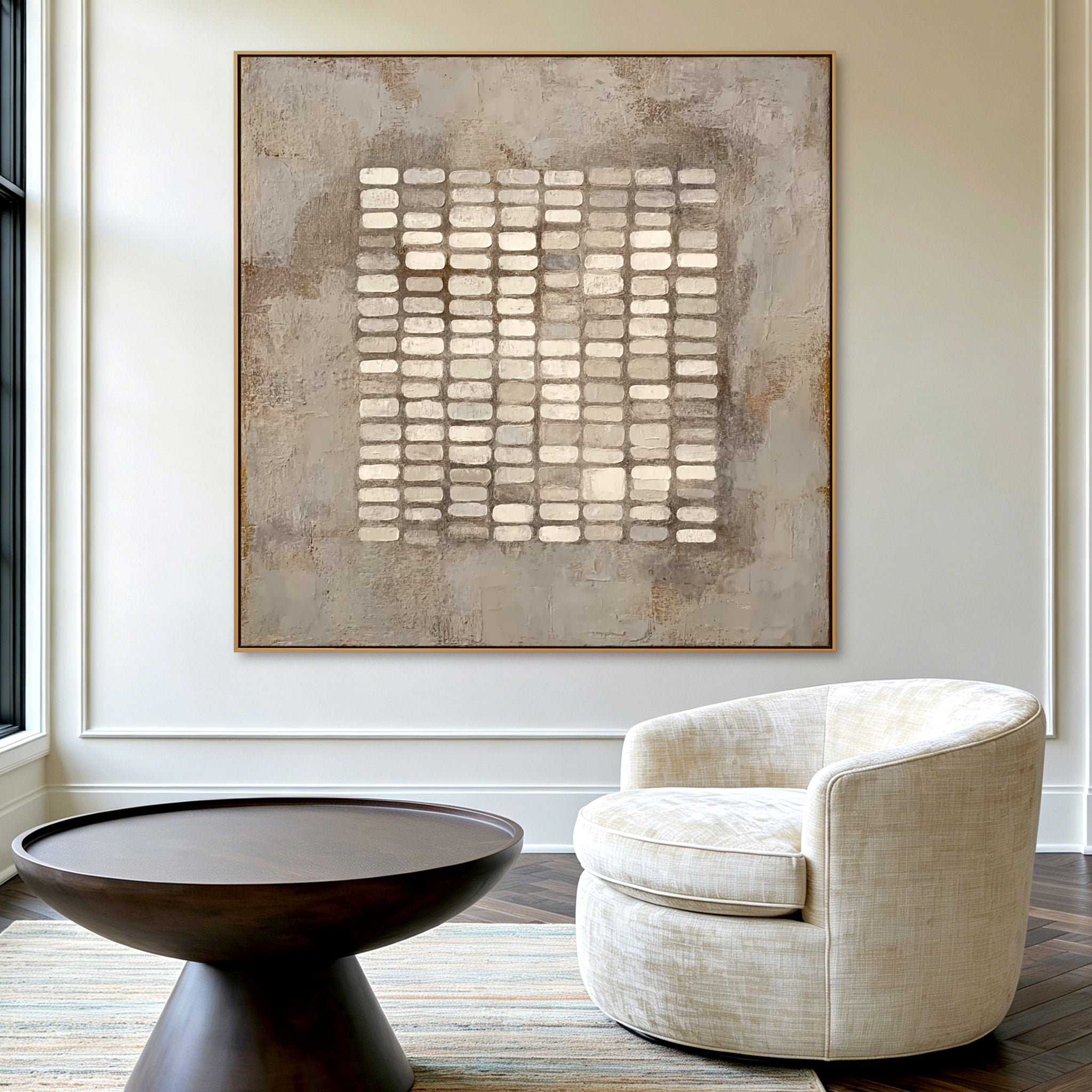 Stone Rhythm – Neutral Abstract Grid Textured Wall Art