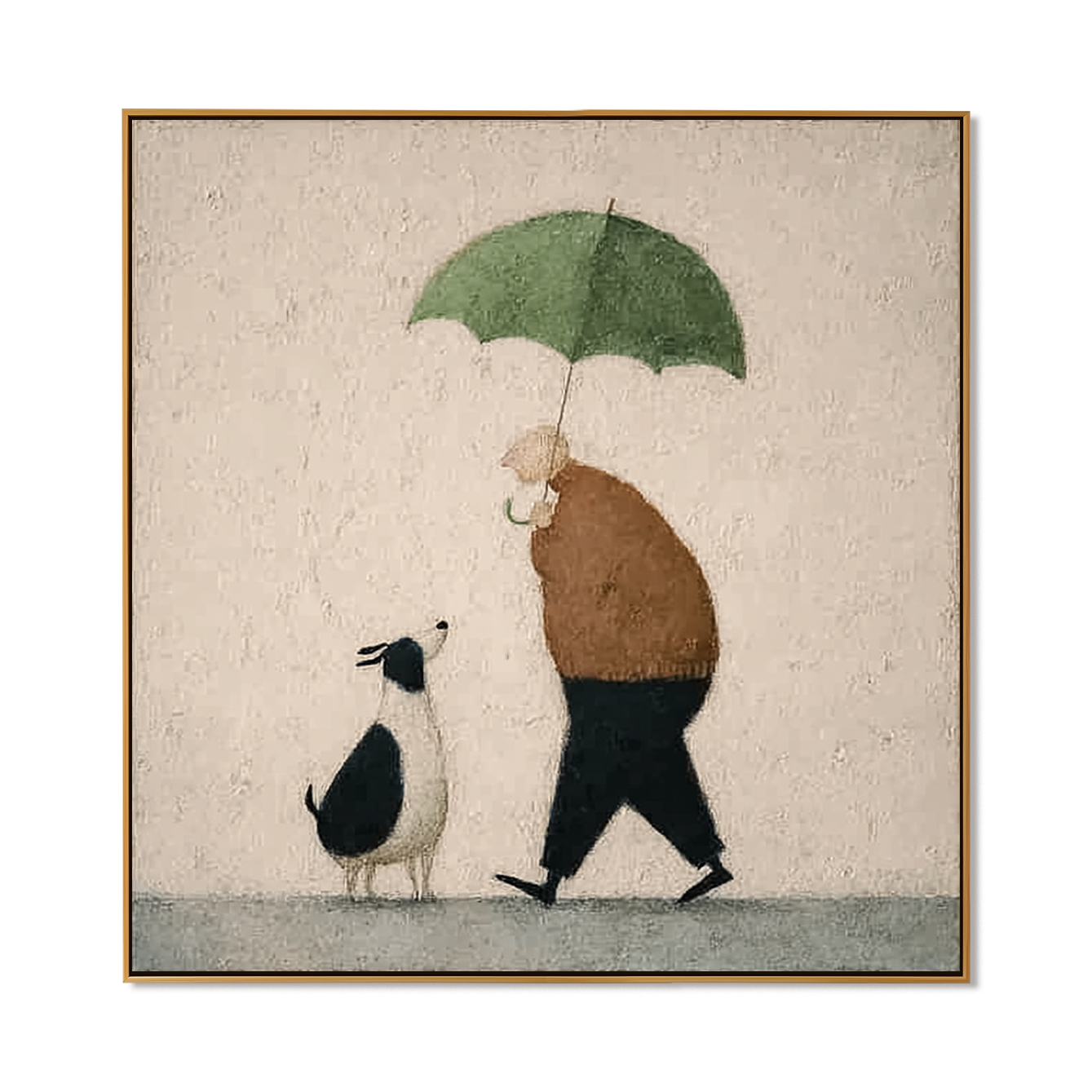 Quiet Walk – Minimalist Rainy Day Figurative Wall Art