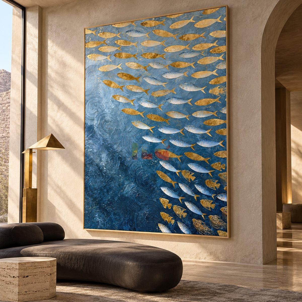 Azure Shoal – Metallic Gold and Silver Fish Wall Art