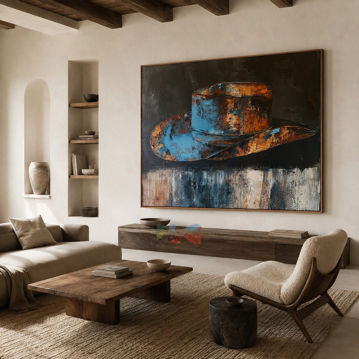 Blue Ember Fedora – Abstract Hat Wall Art