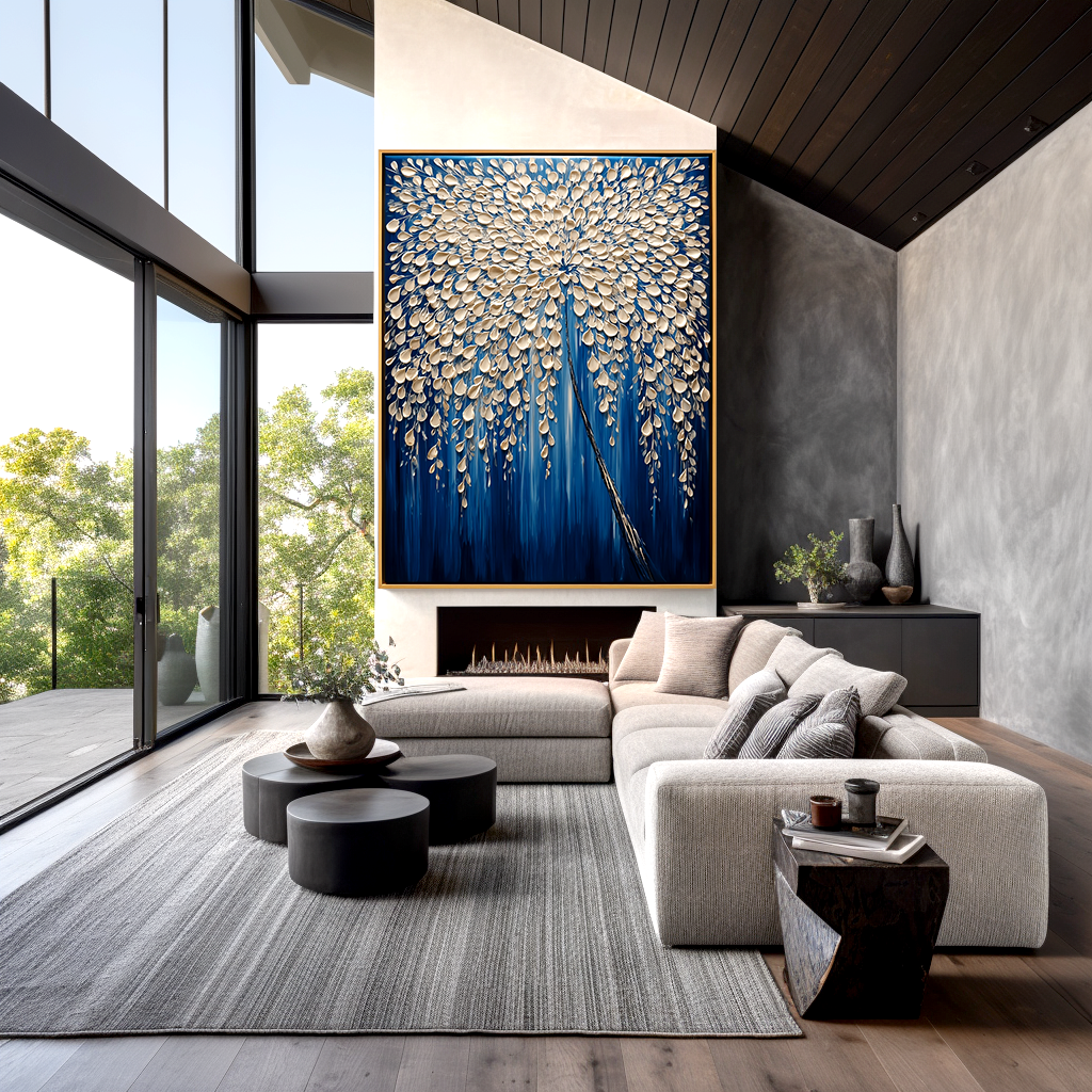 Celestial Veil - Textured Abstract Floral Tree Oil Painting