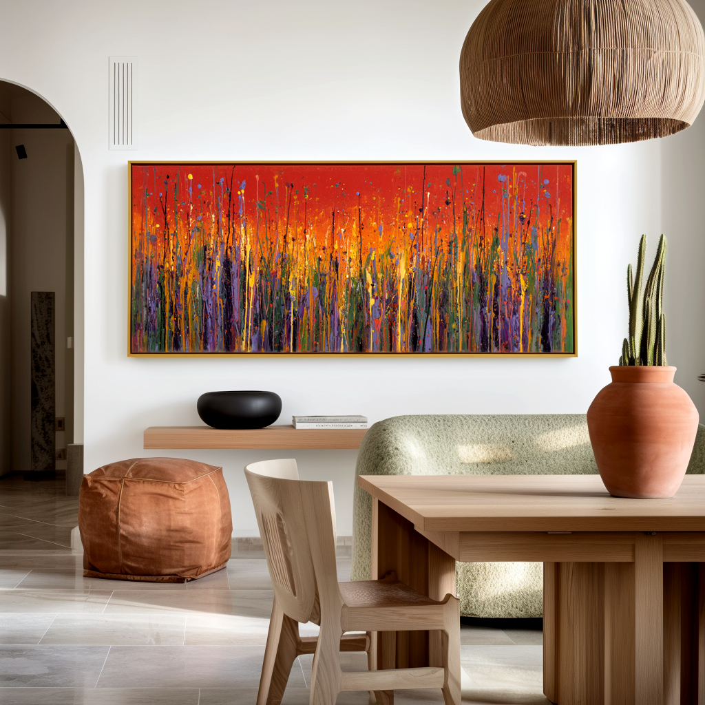 Ember Field - Large Textured Abstract Panoramic Oil Painting