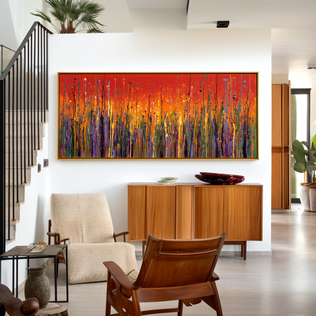 Ember Field - Large Textured Abstract Panoramic Oil Painting