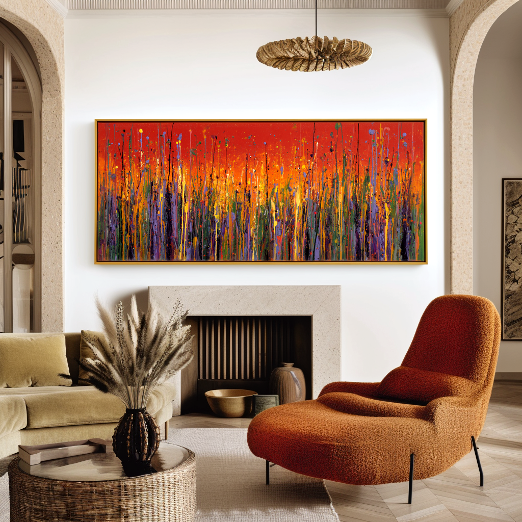 Ember Field - Large Textured Abstract Panoramic Oil Painting