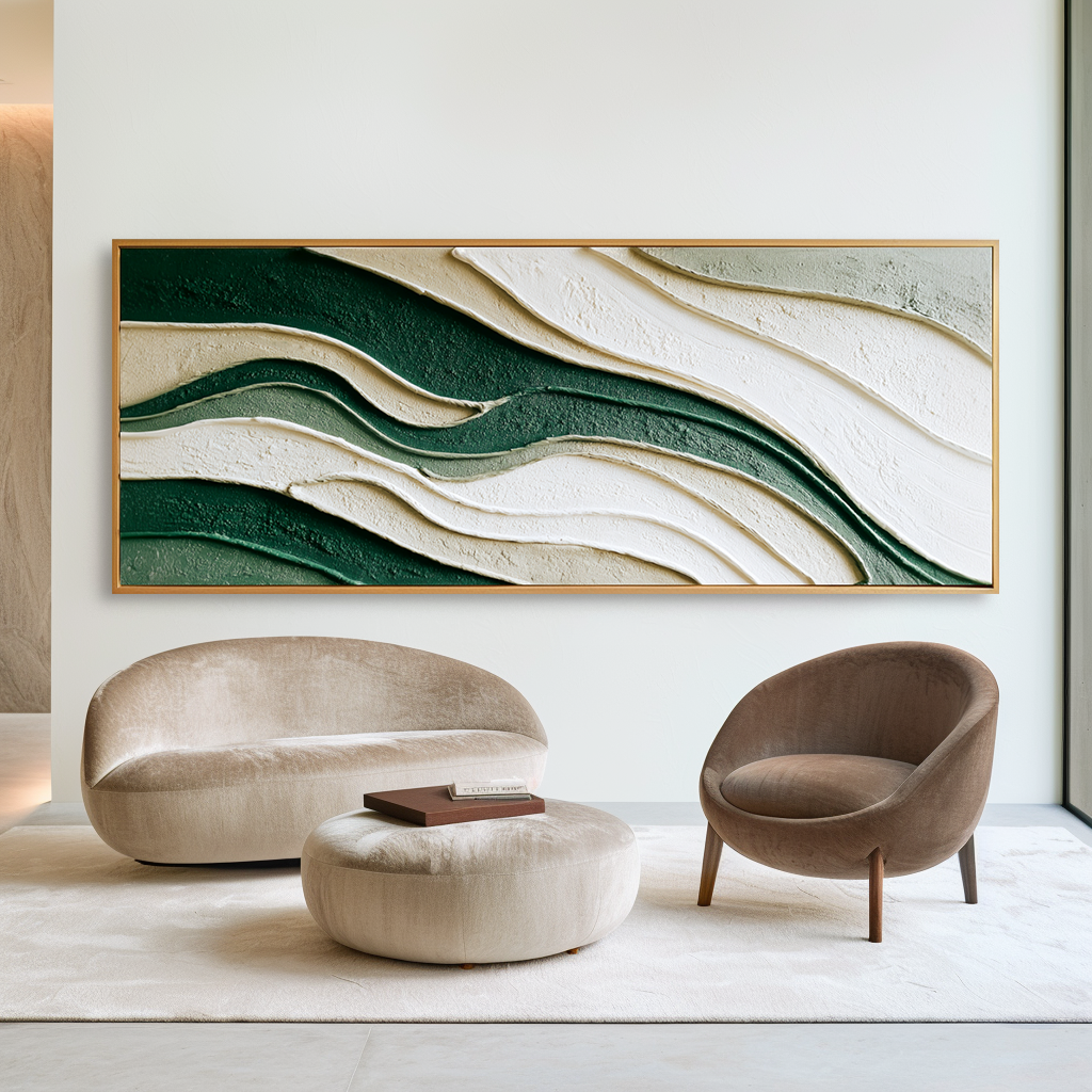 Emerald Flow - Large Textured Abstract Panoramic Oil Painting