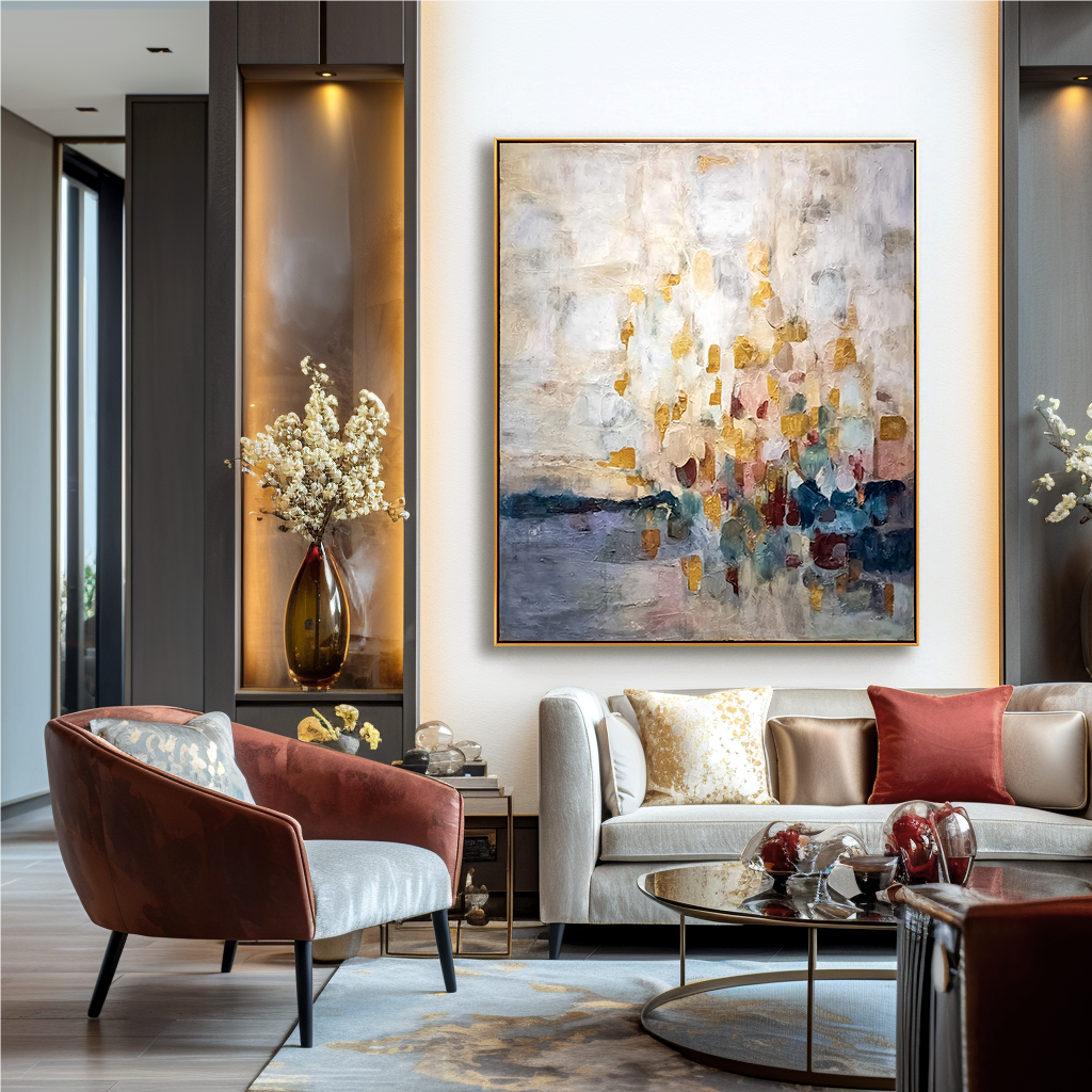 Golden Dawn - Abstract Gold Leaf Oil Painting, Modern Textured Canvas Wall Art