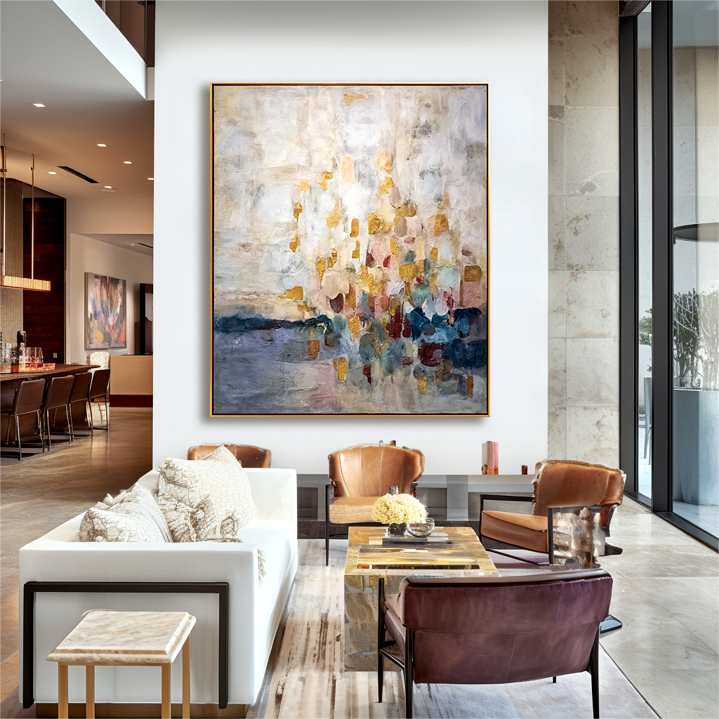 Golden Dawn - Abstract Gold Leaf Oil Painting, Modern Textured Canvas Wall Art