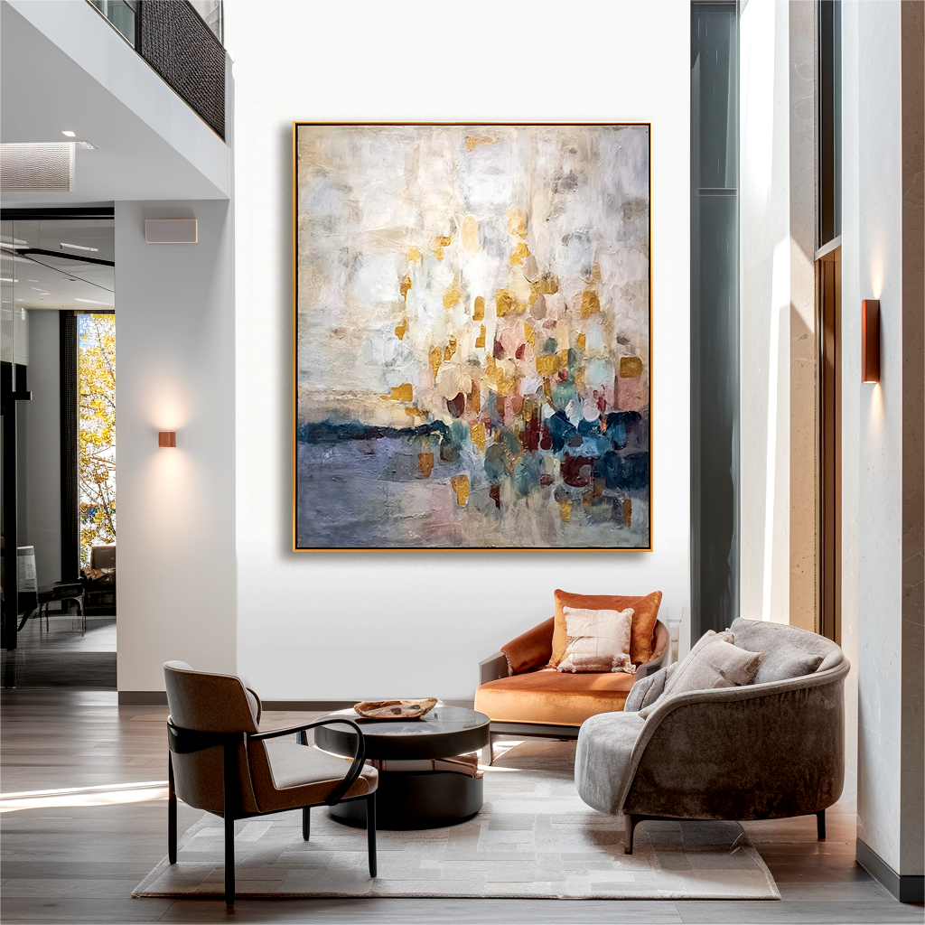 Golden Dawn - Abstract Gold Leaf Oil Painting, Modern Textured Canvas Wall Art